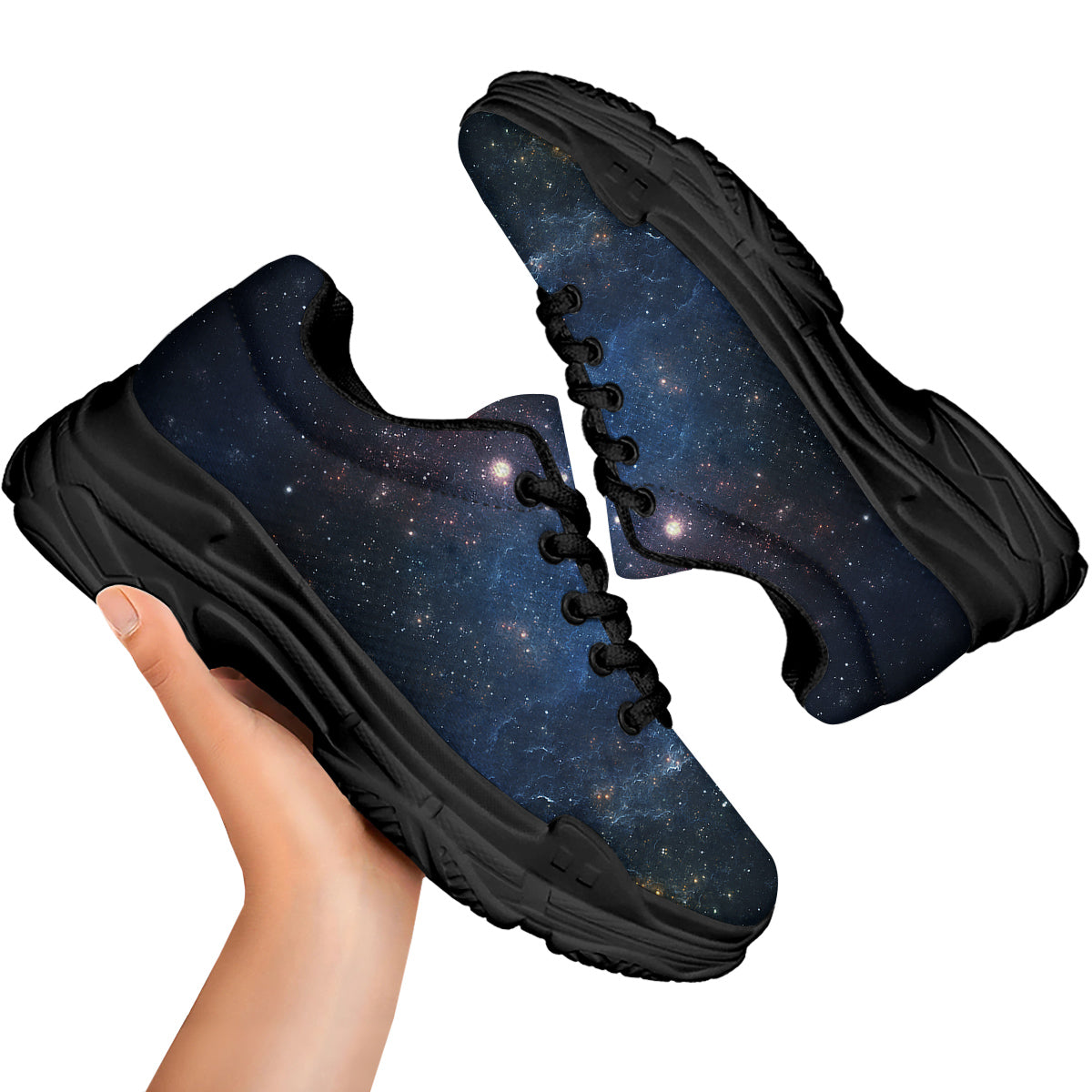 Universe Galaxy Space Dark Nebula Print Black Chunky Shoes-grizzshop
