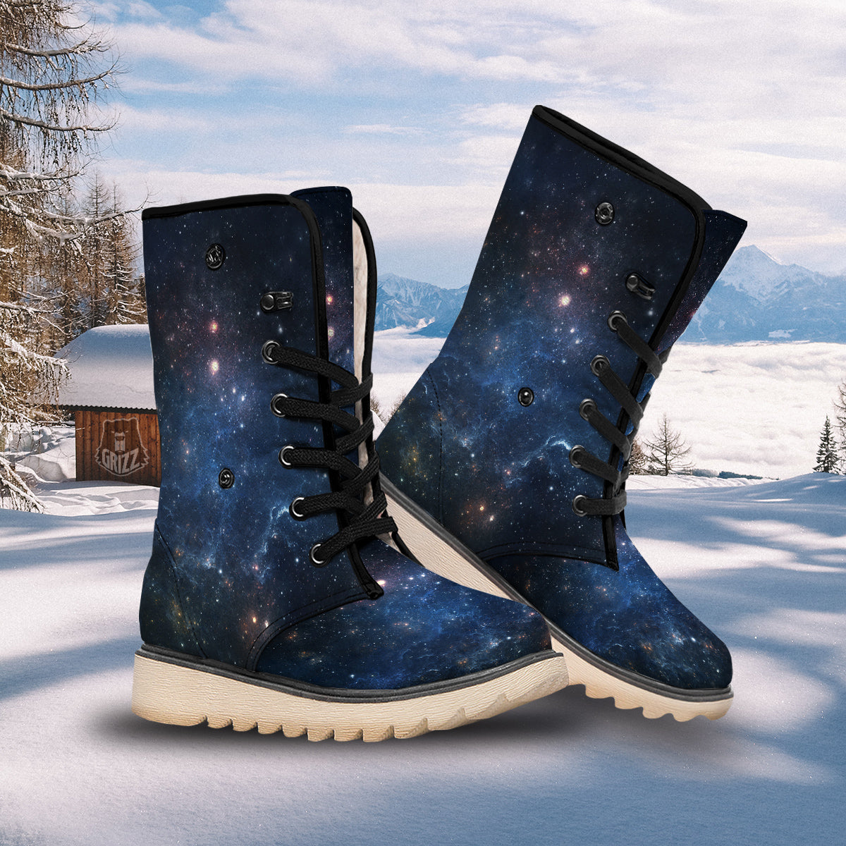 Universe Galaxy Space Dark Nebula Print Snow Boots-grizzshop