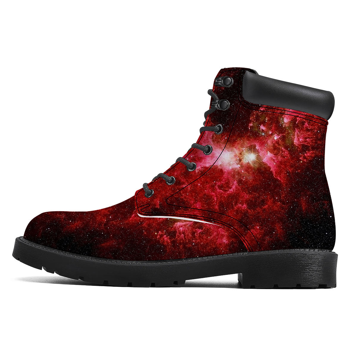 Universe Galaxy Space Red Stardust Print Boots-grizzshop