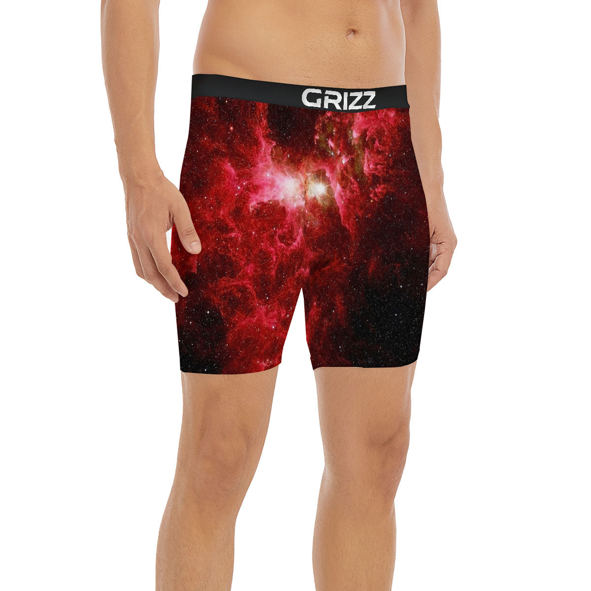 Universe Galaxy Space Red Stardust Print Boxer Briefs-grizzshop