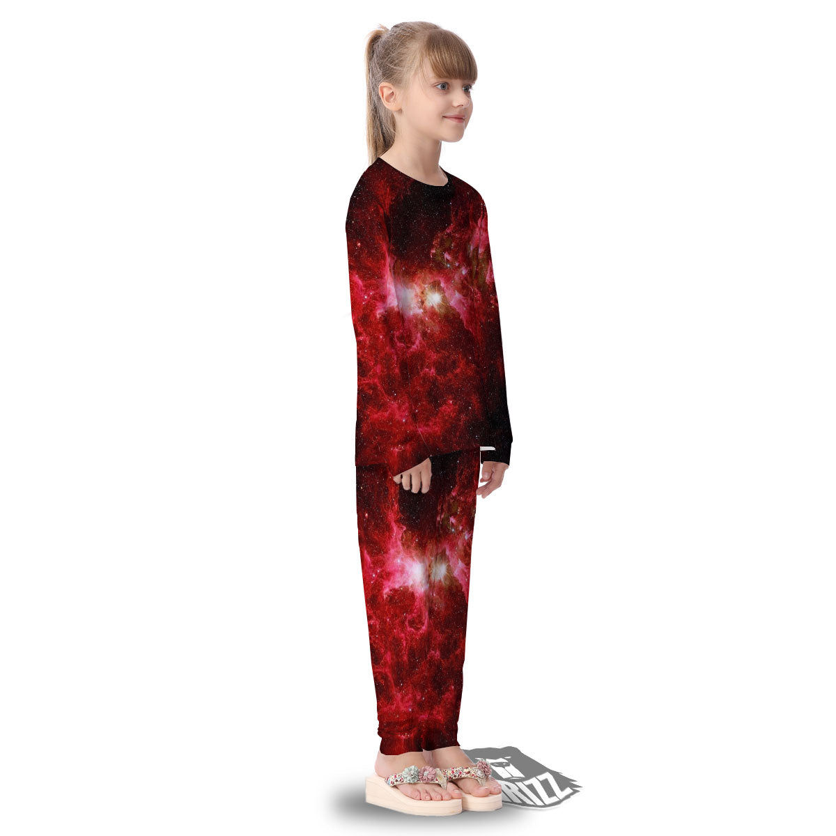 Universe Galaxy Space Red Stardust Print Kid's Pajamas-grizzshop