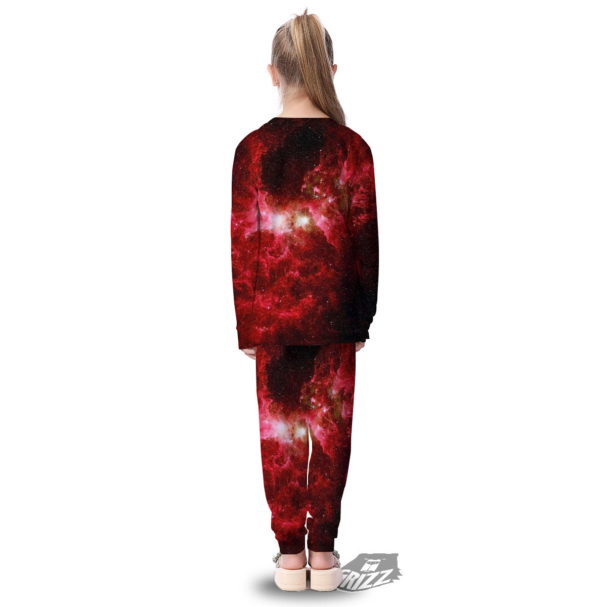 Universe Galaxy Space Red Stardust Print Kid's Pajamas-grizzshop