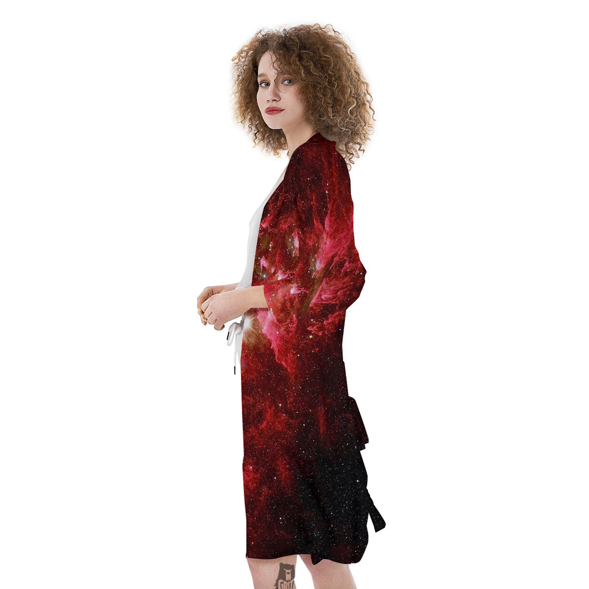Universe Galaxy Space Red Stardust Print Kimono-grizzshop