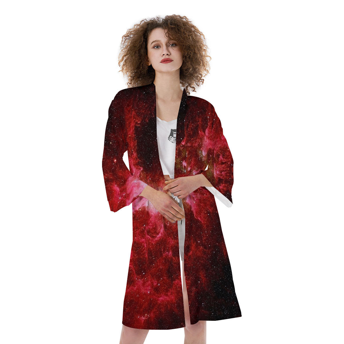 Universe Galaxy Space Red Stardust Print Kimono-grizzshop