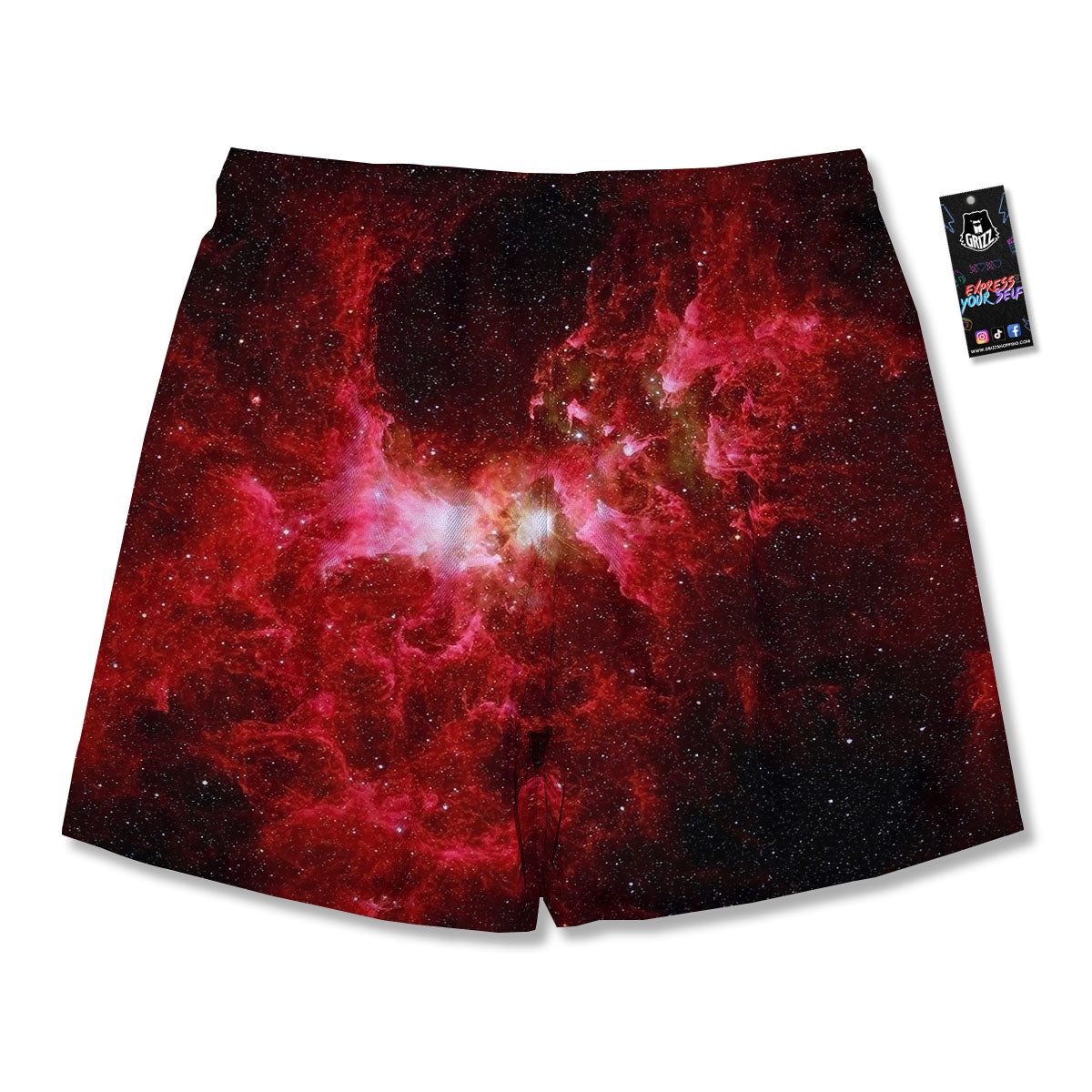 Universe Galaxy Space Red Stardust Print Men's Running Shorts-grizzshop