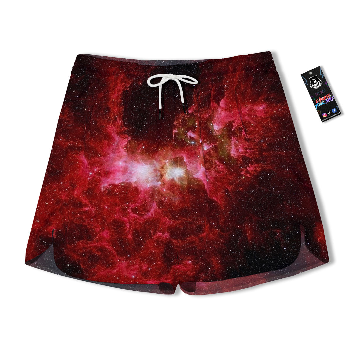 Universe Galaxy Space Red Stardust Print Men's Running Shorts-grizzshop