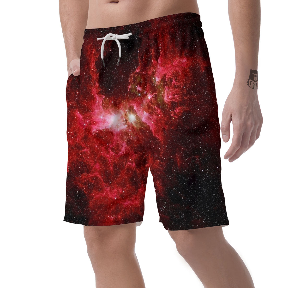 Universe Galaxy Space Red Stardust Print Men's Shorts-grizzshop