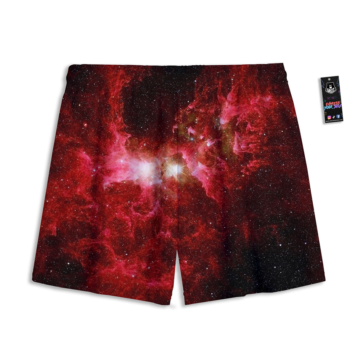 Universe Galaxy Space Red Stardust Print Mesh Shorts