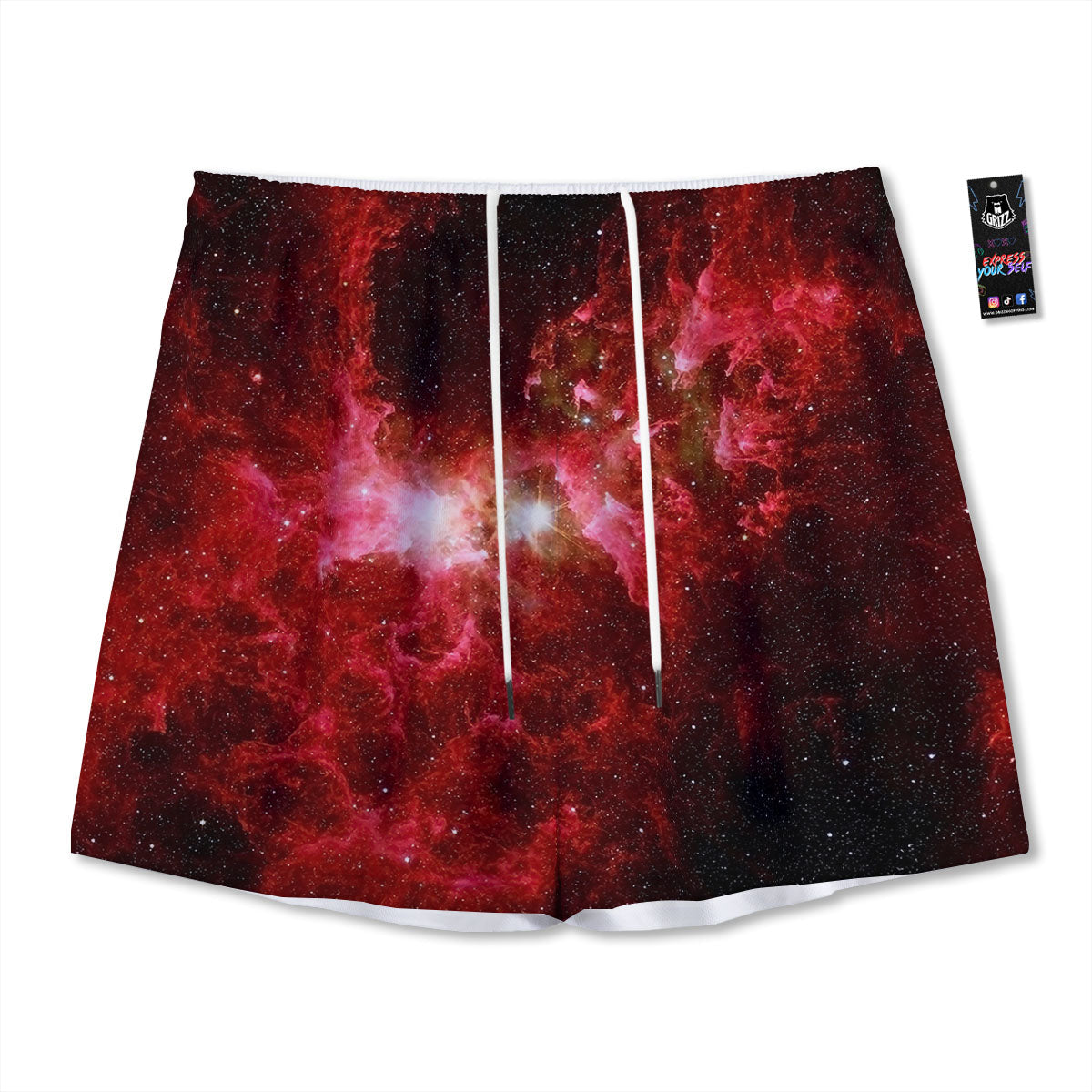 Universe Galaxy Space Red Stardust Print Mesh Shorts