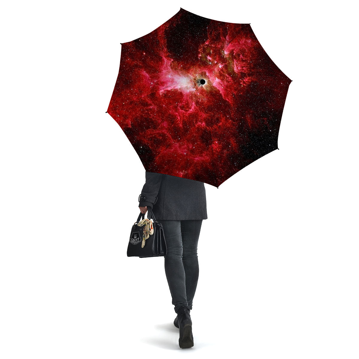 Universe Galaxy Space Red Stardust Print Umbrella-grizzshop