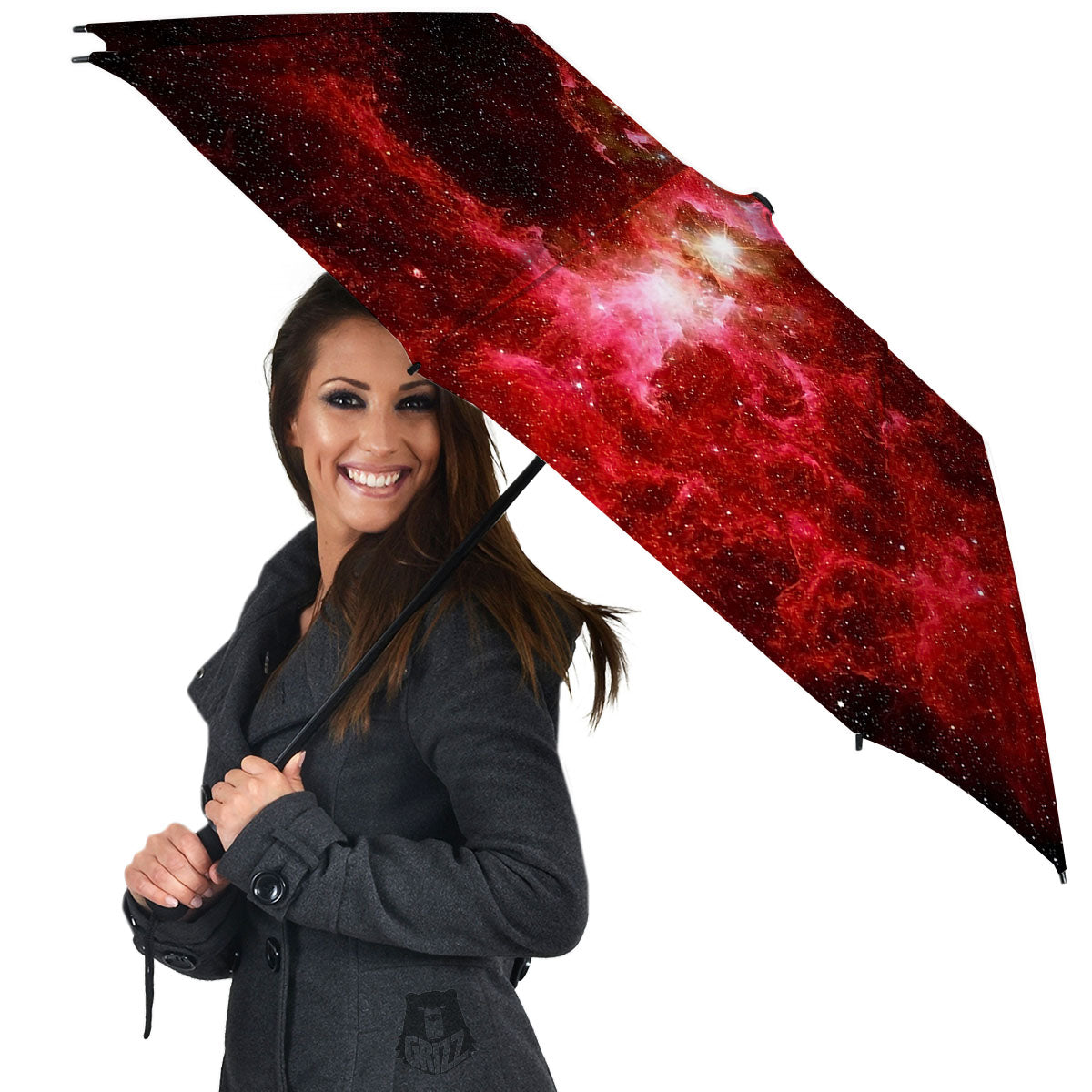 Universe Galaxy Space Red Stardust Print Umbrella-grizzshop