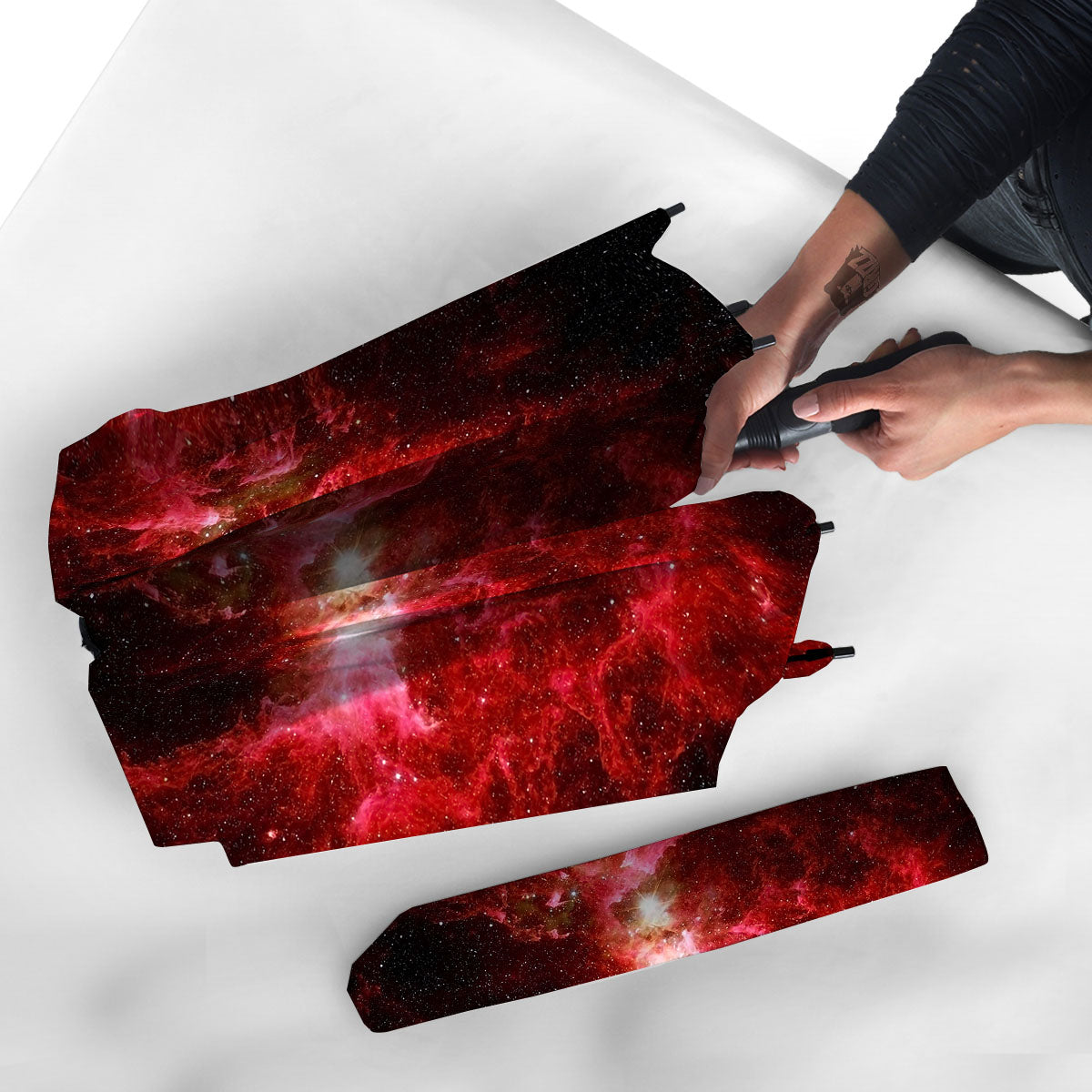 Universe Galaxy Space Red Stardust Print Umbrella-grizzshop