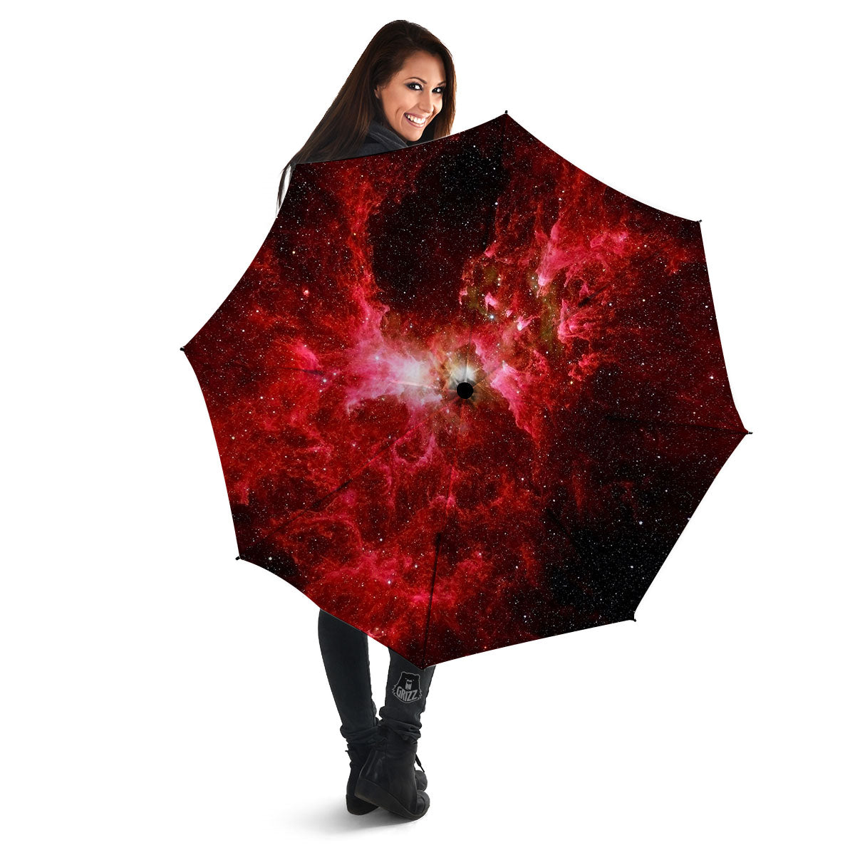 Universe Galaxy Space Red Stardust Print Umbrella-grizzshop