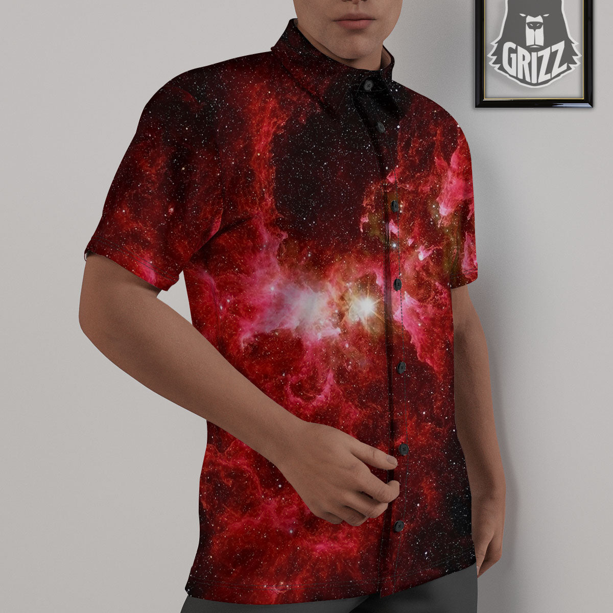 Universe Galaxy Space Red Stardust Print Untucked Shirts-grizzshop