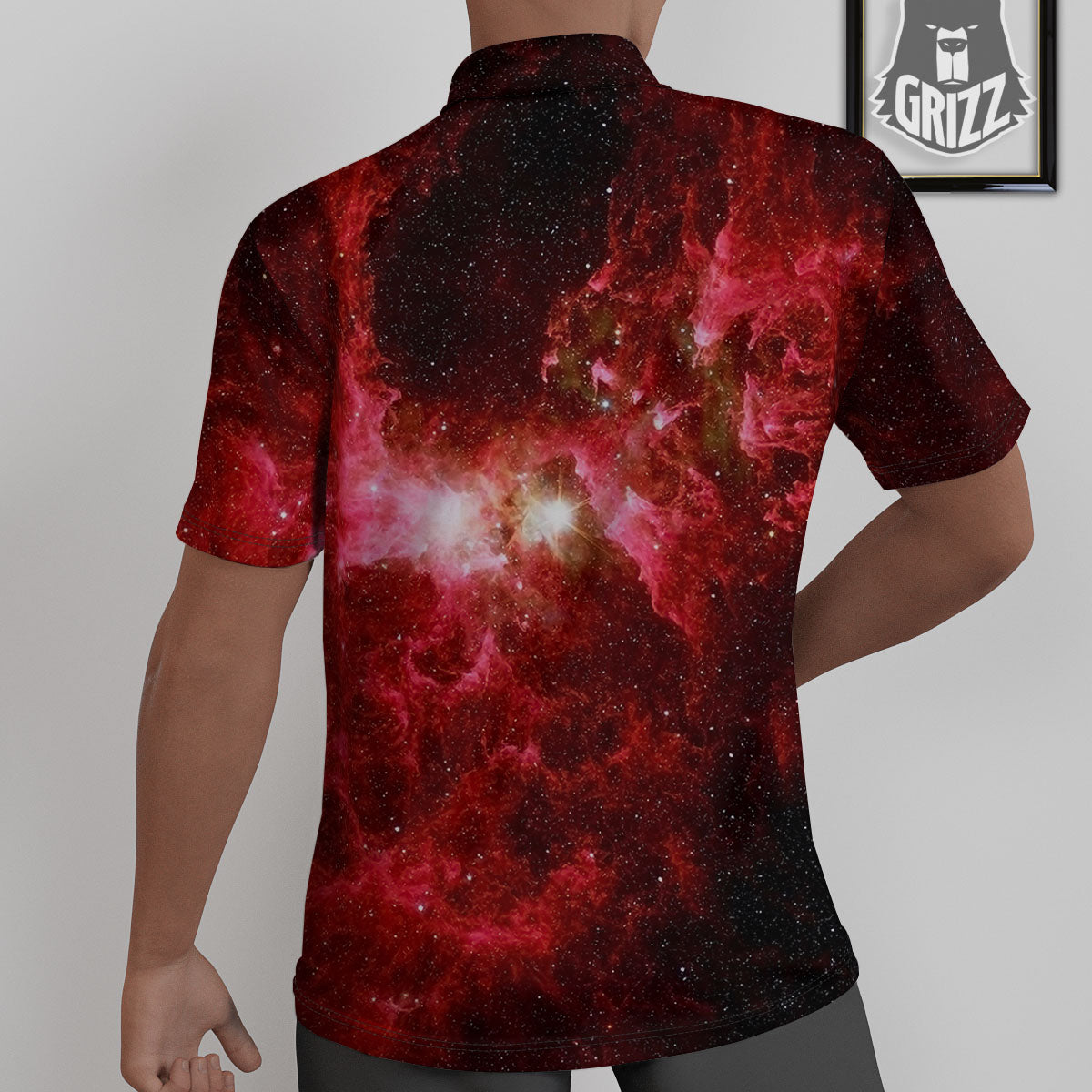 Universe Galaxy Space Red Stardust Print Untucked Shirts-grizzshop