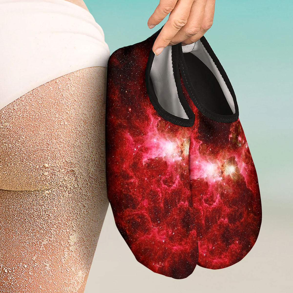 Universe Galaxy Space Red Stardust Print Water Shoes-grizzshop