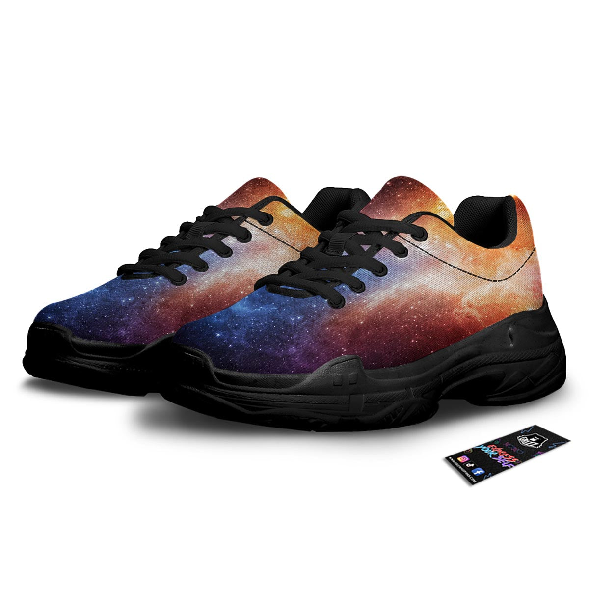 Universe Galaxy Space Teal Orange Print Black Chunky Shoes-grizzshop