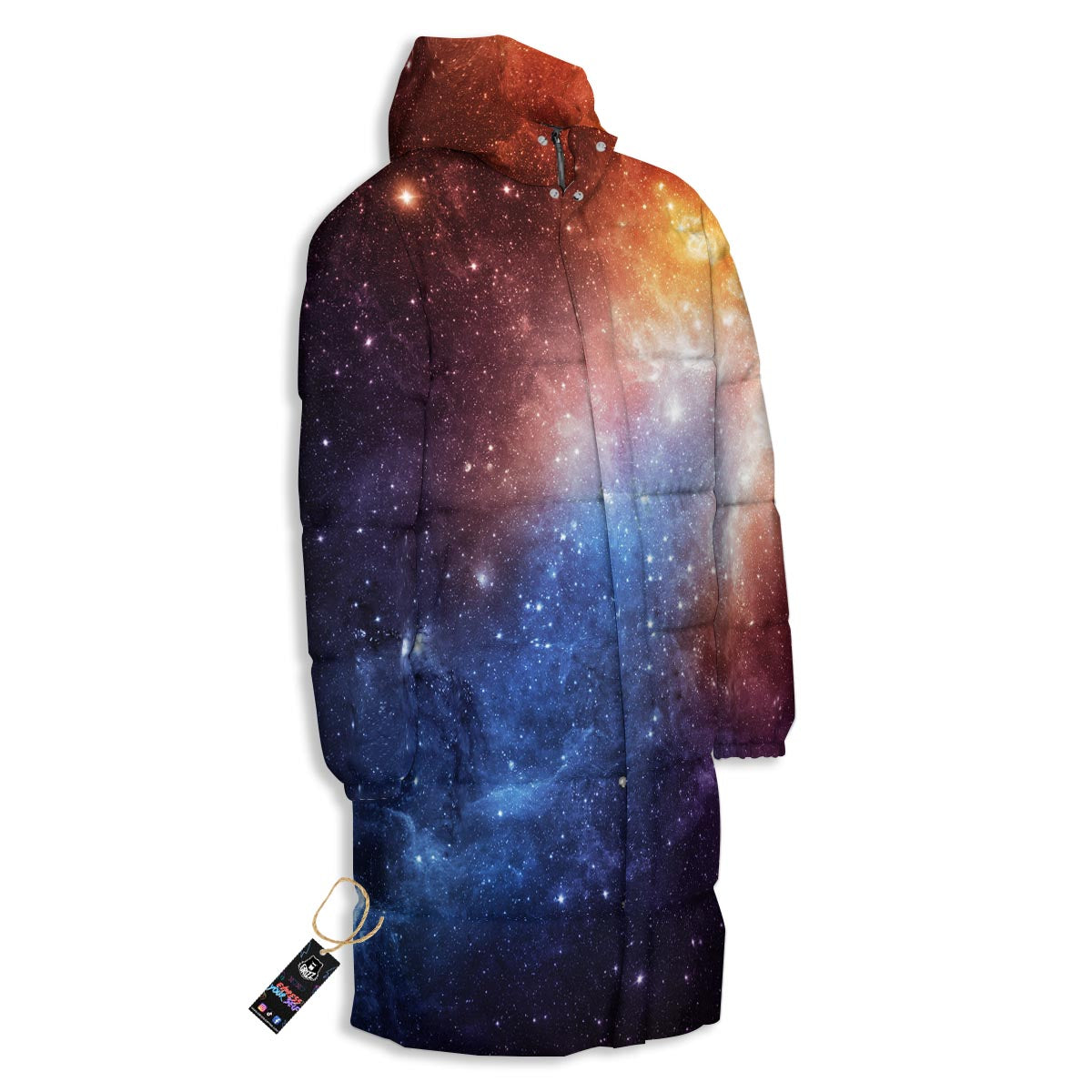 Universe Galaxy Space Teal Orange Print Long Down Jacket