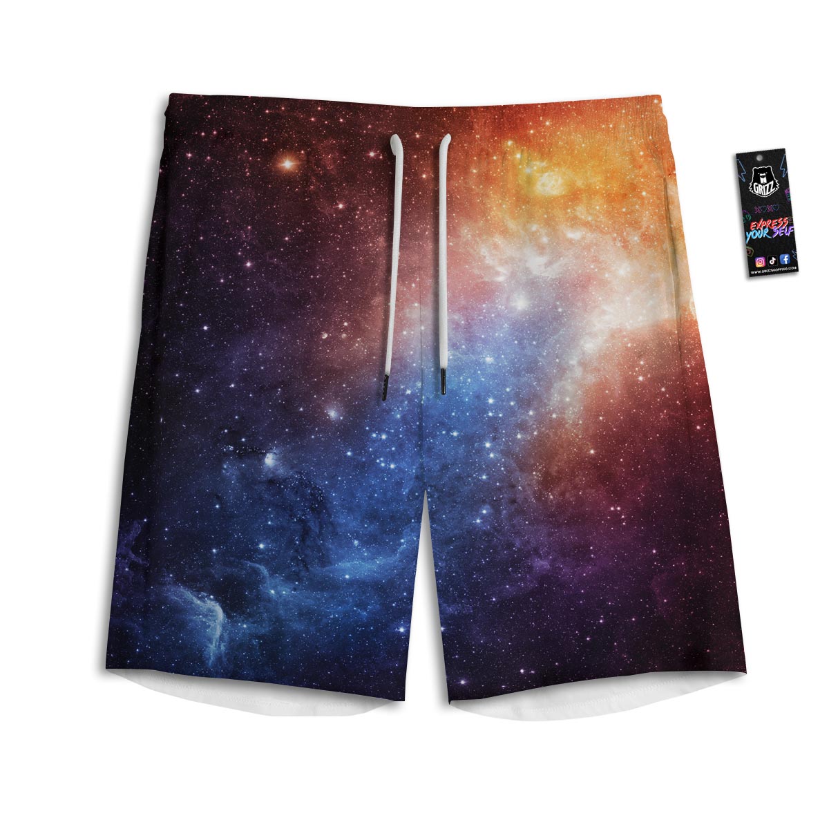 Universe Galaxy Space Teal Orange Print Men's Athletic Shorts