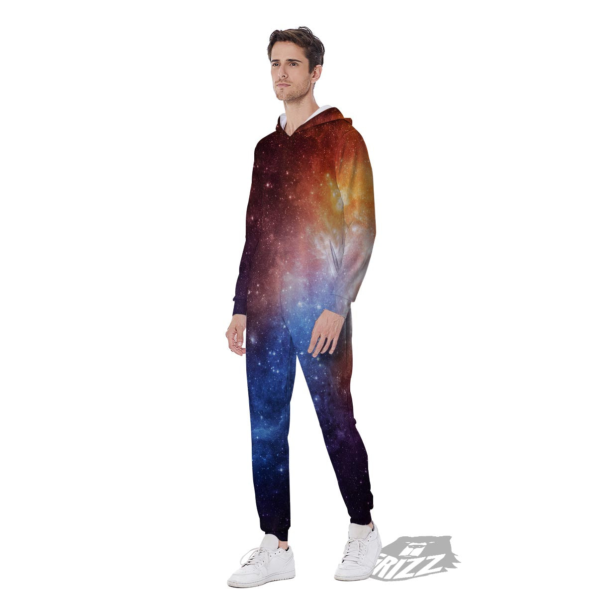 Universe Galaxy Space Teal Orange Print Men's Jumpsuit-grizzshop