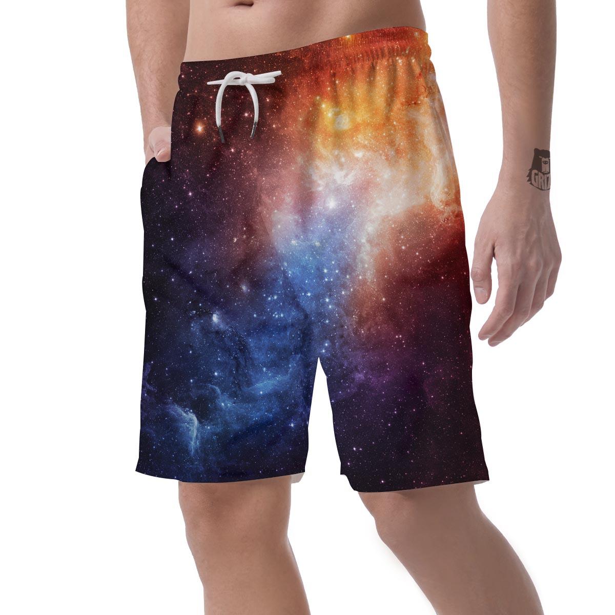Universe Galaxy Space Teal Orange Print Men's Shorts-grizzshop