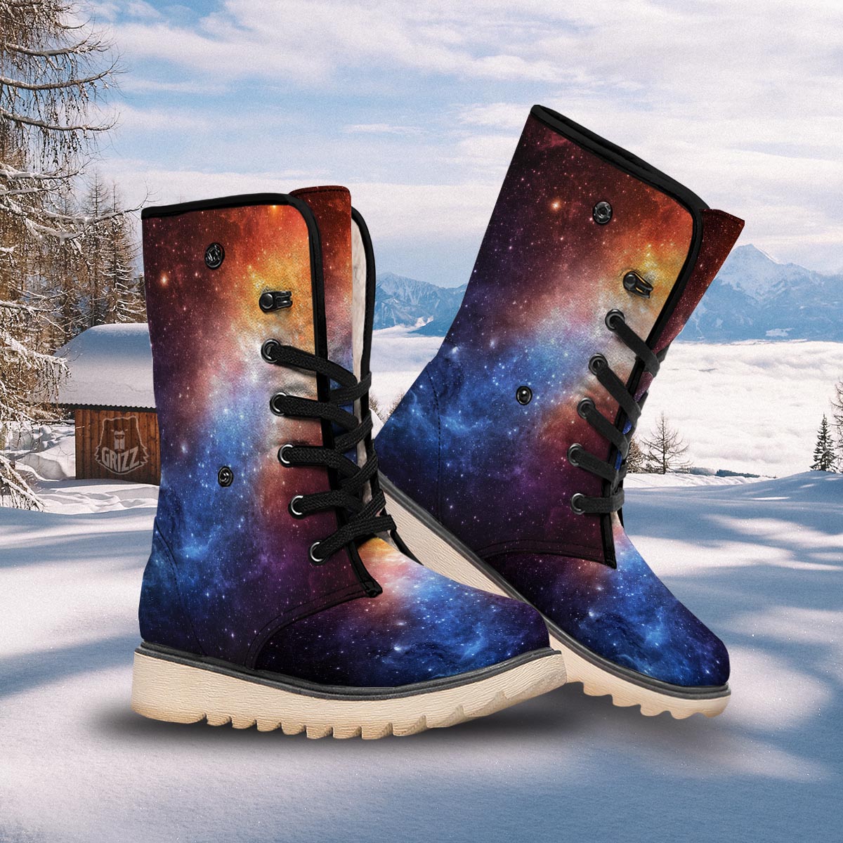 Universe Galaxy Space Teal Orange Print Snow Boots-grizzshop