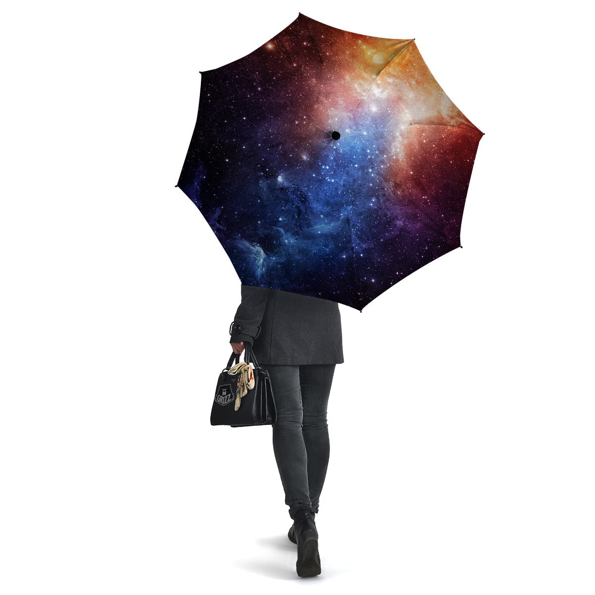 Universe Galaxy Space Teal Orange Print Umbrella-grizzshop