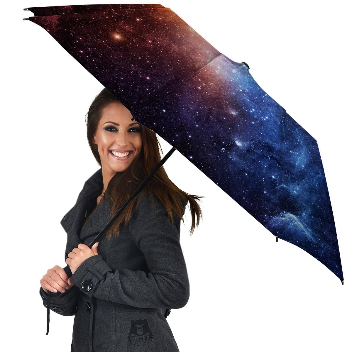 Universe Galaxy Space Teal Orange Print Umbrella-grizzshop