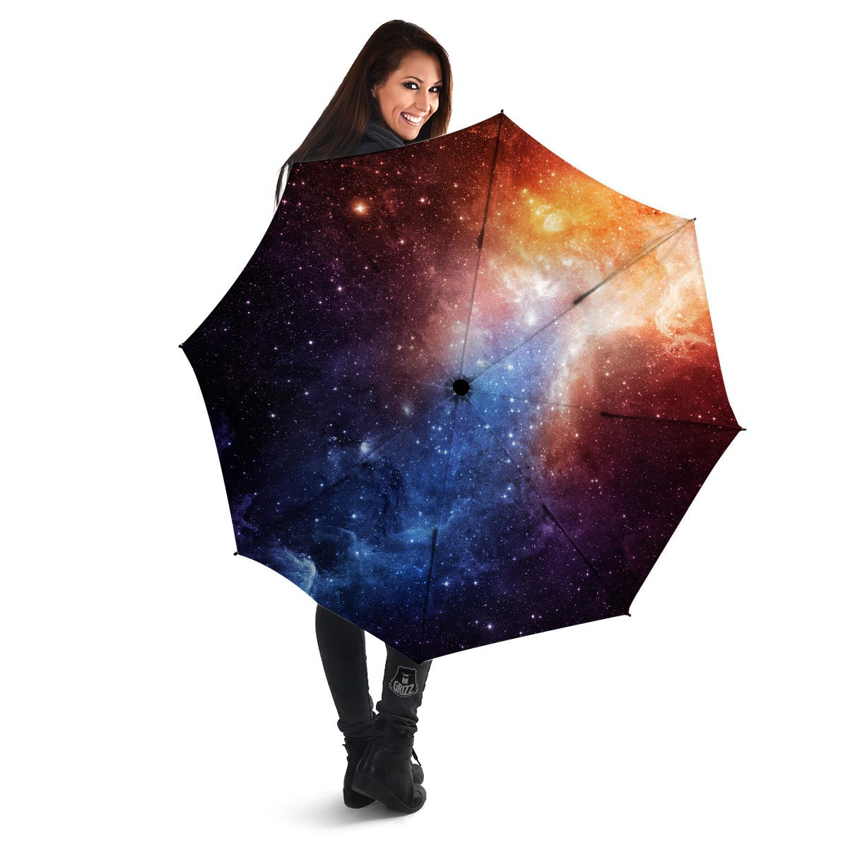 Universe Galaxy Space Teal Orange Print Umbrella-grizzshop