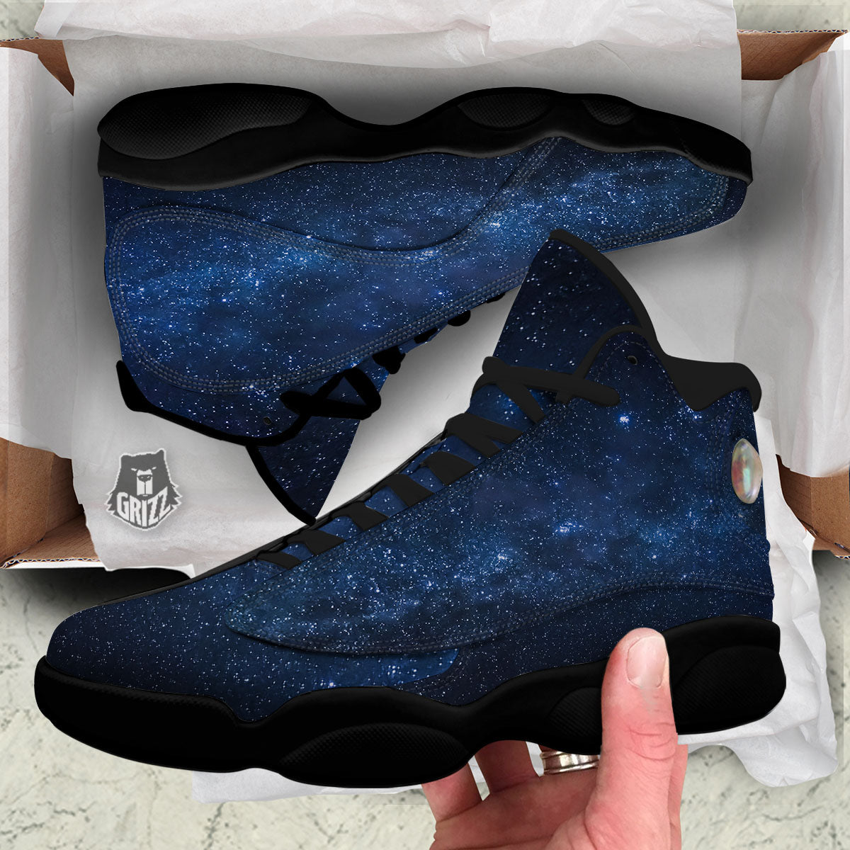 Universe Milky Way Print Black Basketball Shoes-grizzshop