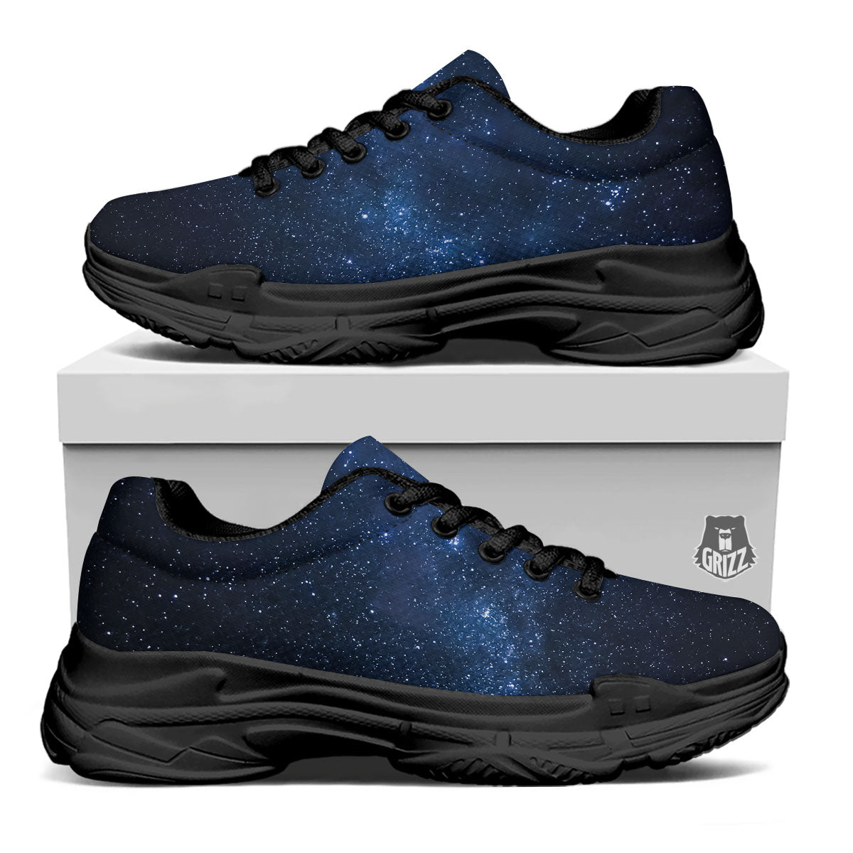 Universe Milky Way Print Black Chunky Shoes-grizzshop