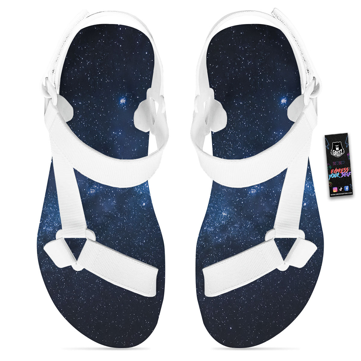 Universe Milky Way Print White Open Toe Sandals-grizzshop