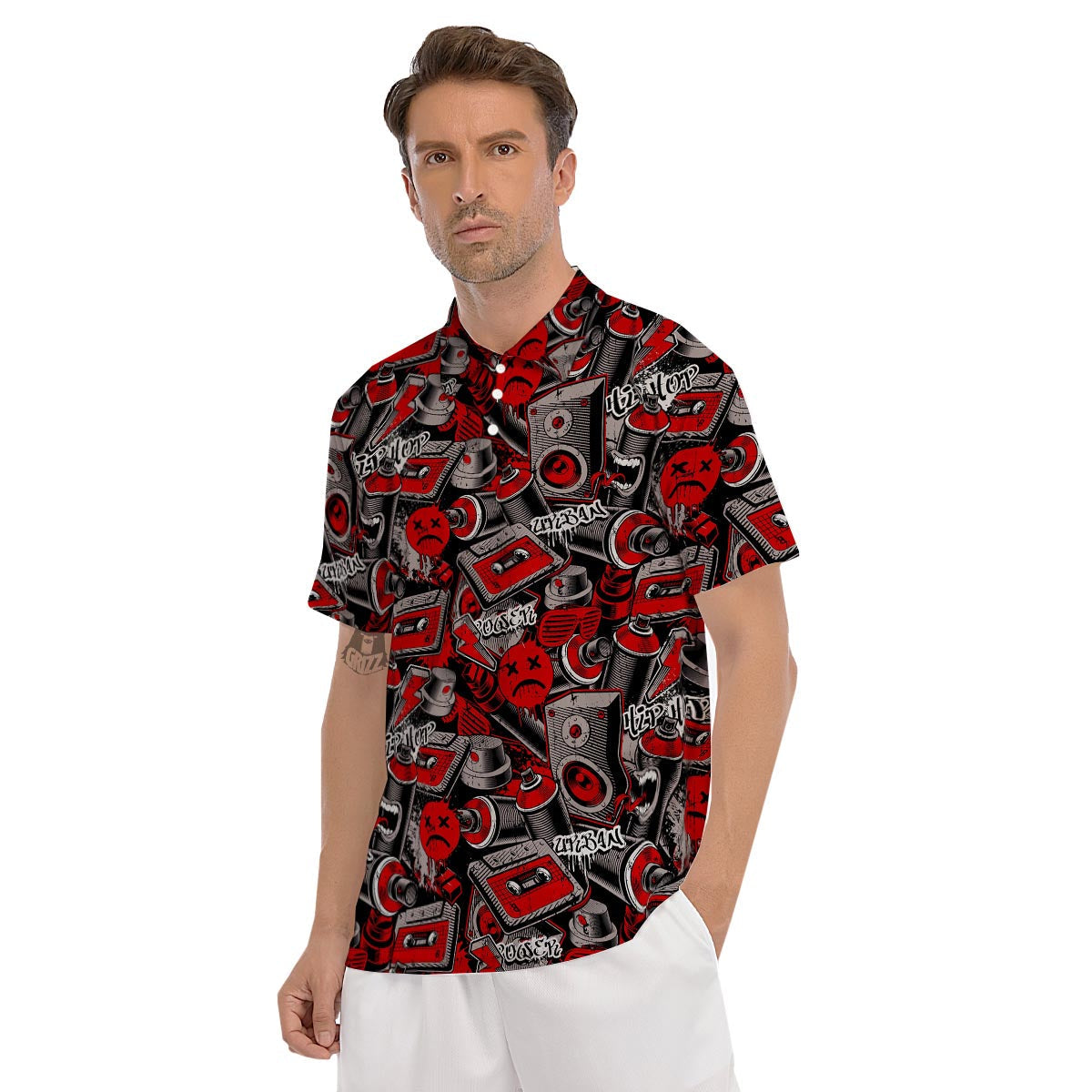 Urban Graffiti HipHop Print Men's Golf Shirts-grizzshop