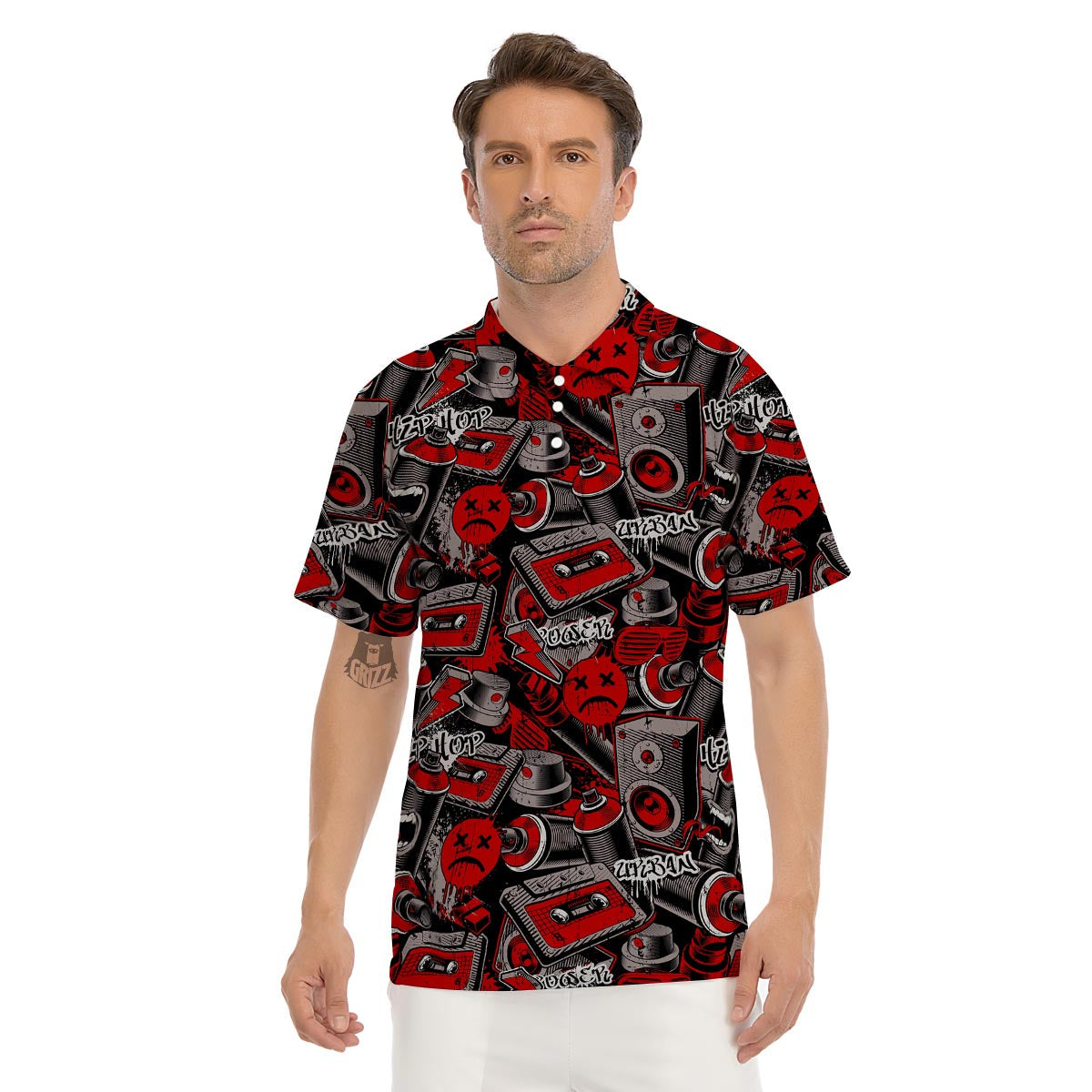 Urban Graffiti HipHop Print Men's Golf Shirts-grizzshop