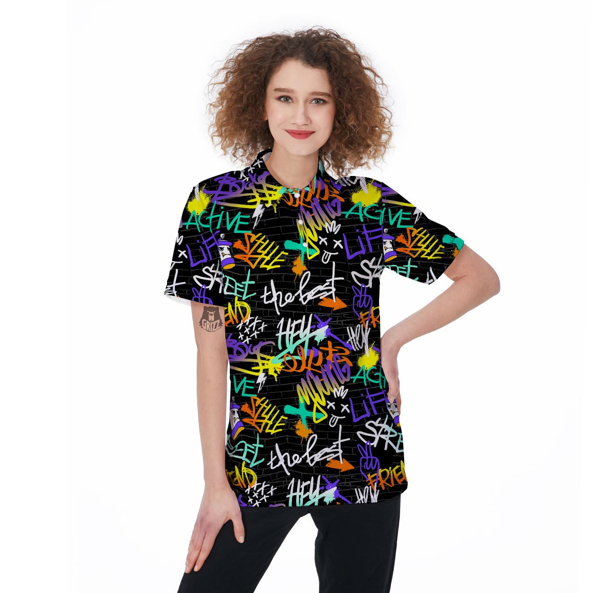 Urban Graffiti Print Women's Golf Shirts-grizzshop