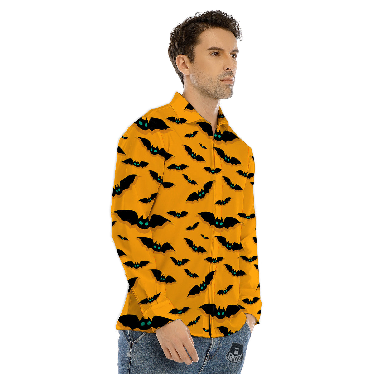 Vampire Bat Halloween Print Pattern Men's Dress Shirts-grizzshop