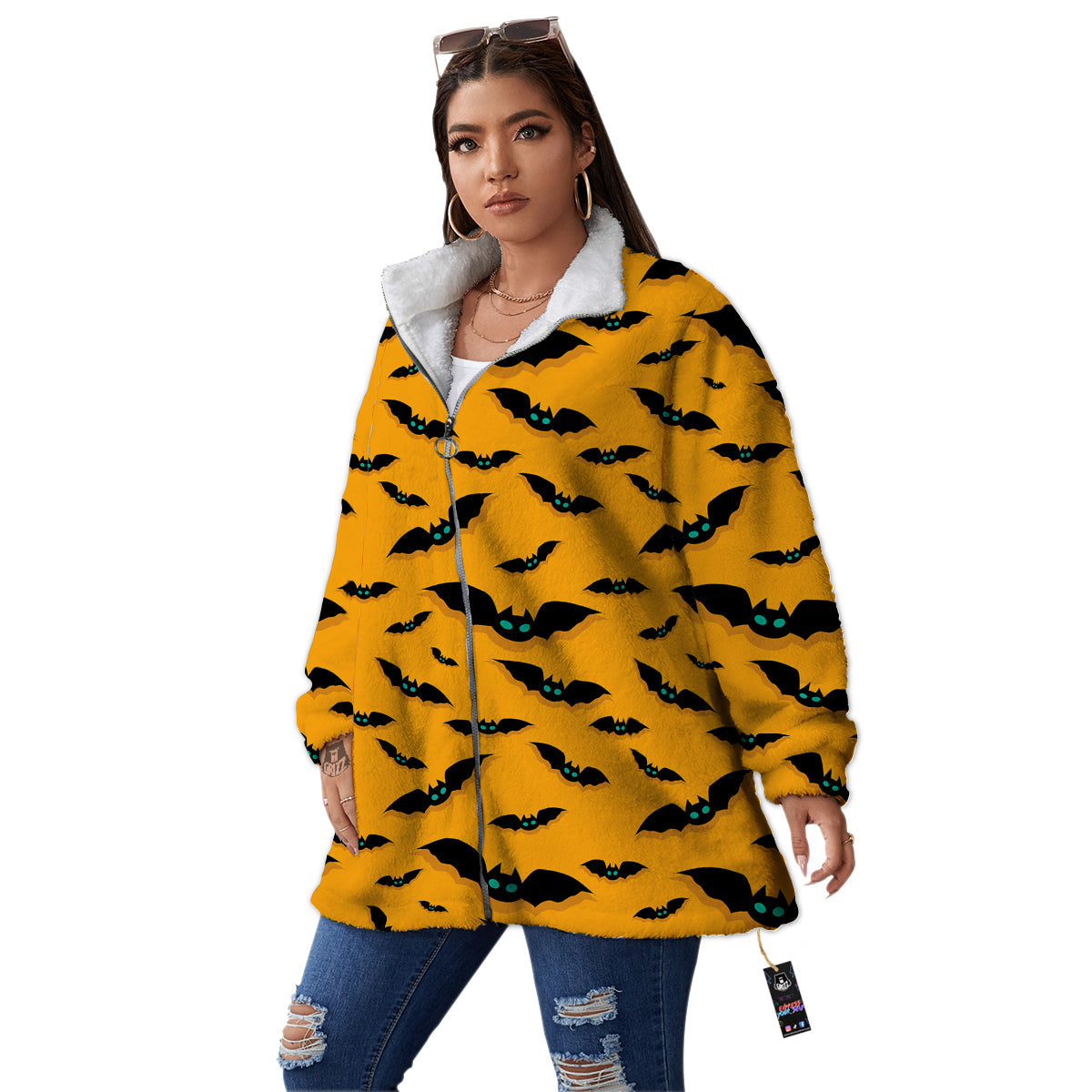Vampire Bat Halloween Print Pattern Women's Sherpa Jacket-grizzshop