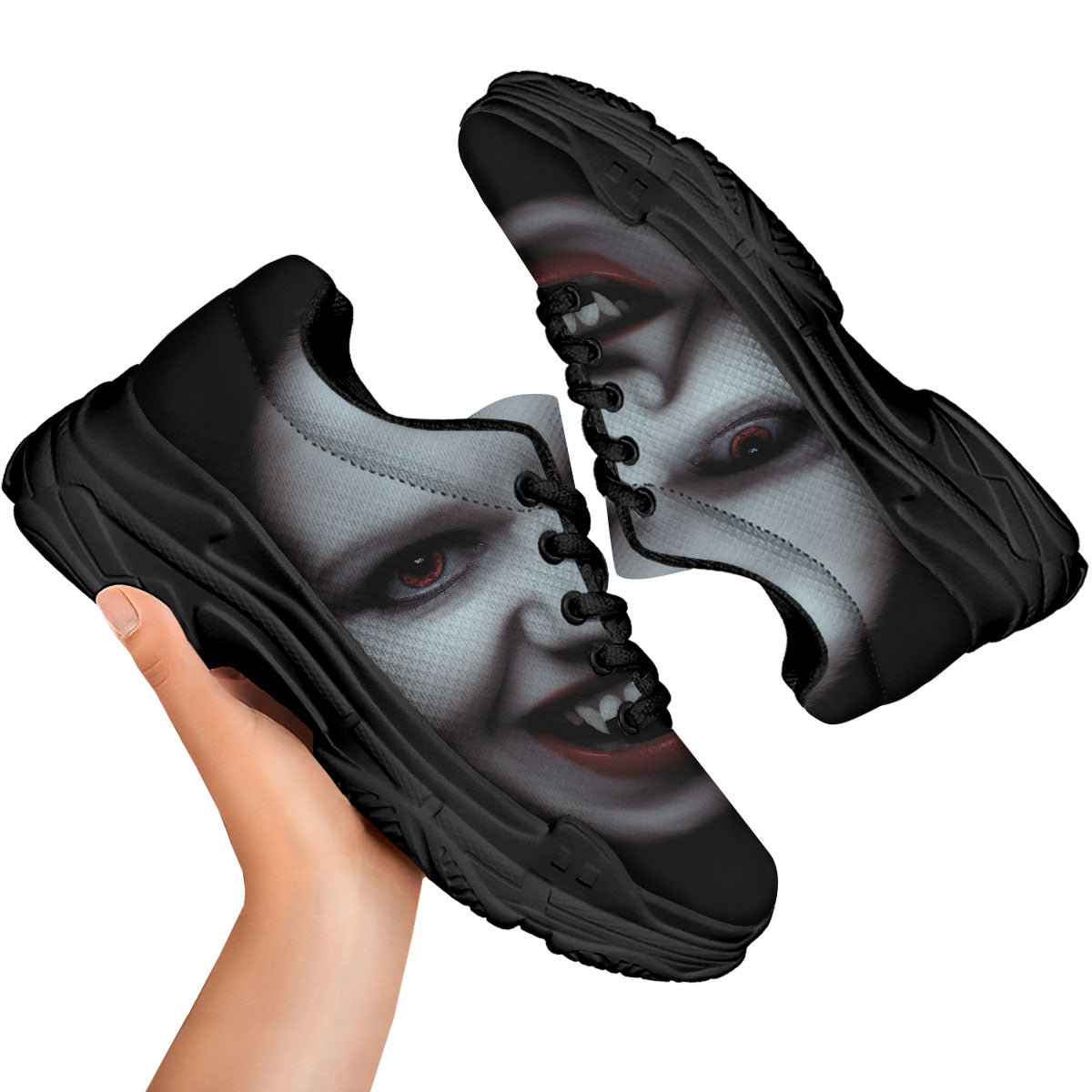 Vampire Girl Halloween Print Black Chunky Shoes-grizzshop