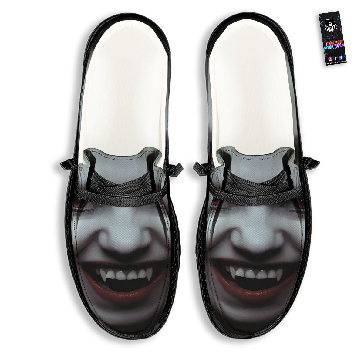 Vampire Girl Halloween Print Black Loafers-grizzshop