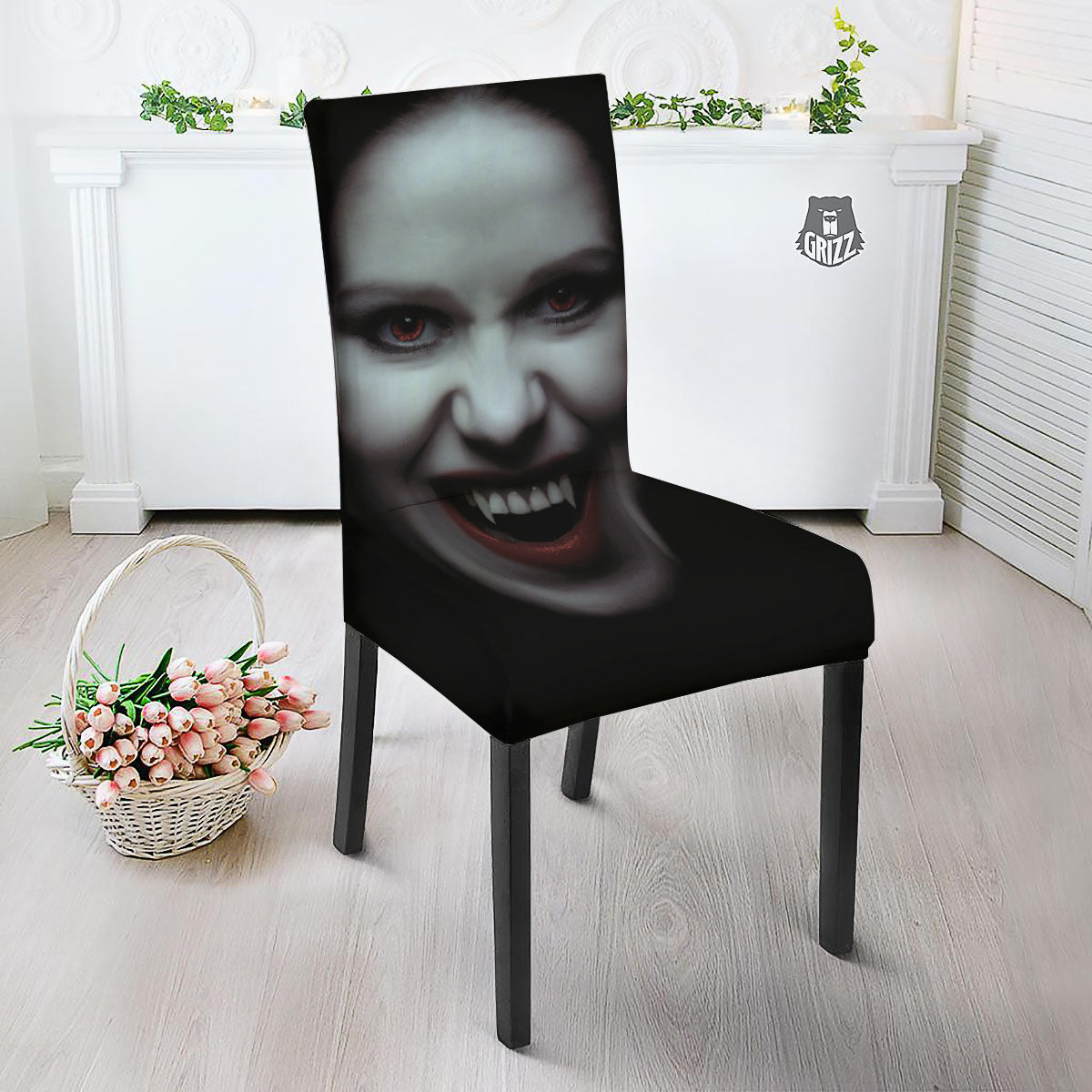 Vampire Girl Halloween Print Dining Chair Slipcover-grizzshop