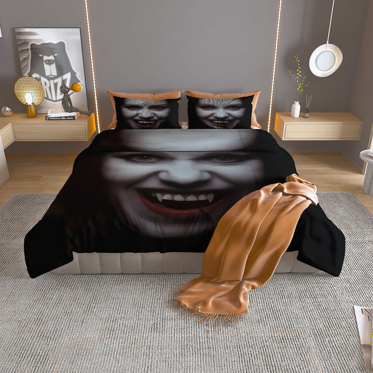 Vampire Girl Halloween Print Duvet Cover Bedding Set