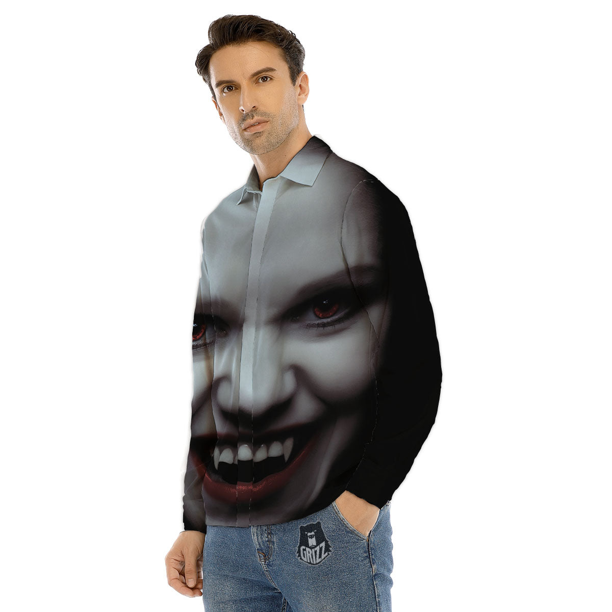 Vampire Girl Halloween Print Men's Dress Shirts-grizzshop