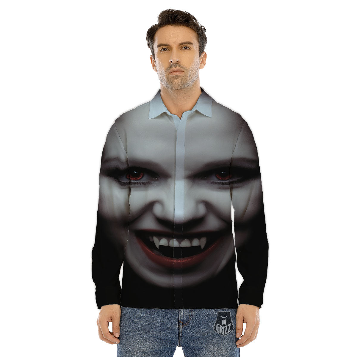 Vampire Girl Halloween Print Men's Dress Shirts-grizzshop
