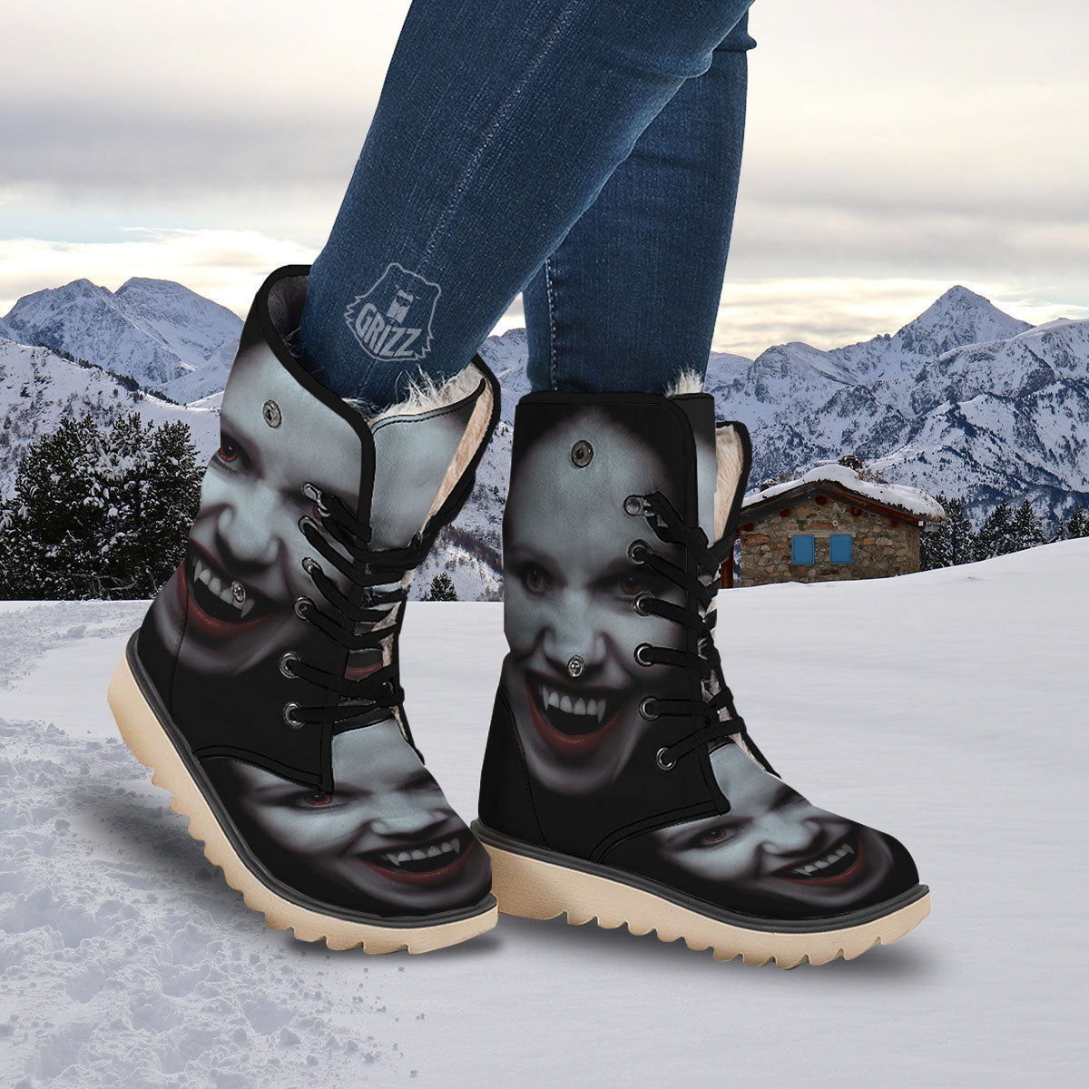 Vampire Girl Halloween Print Snow Boots-grizzshop