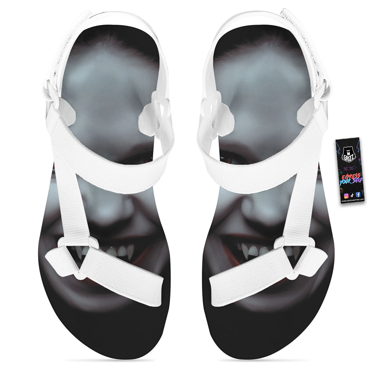 Vampire Girl Halloween Print White Open Toe Sandals-grizzshop