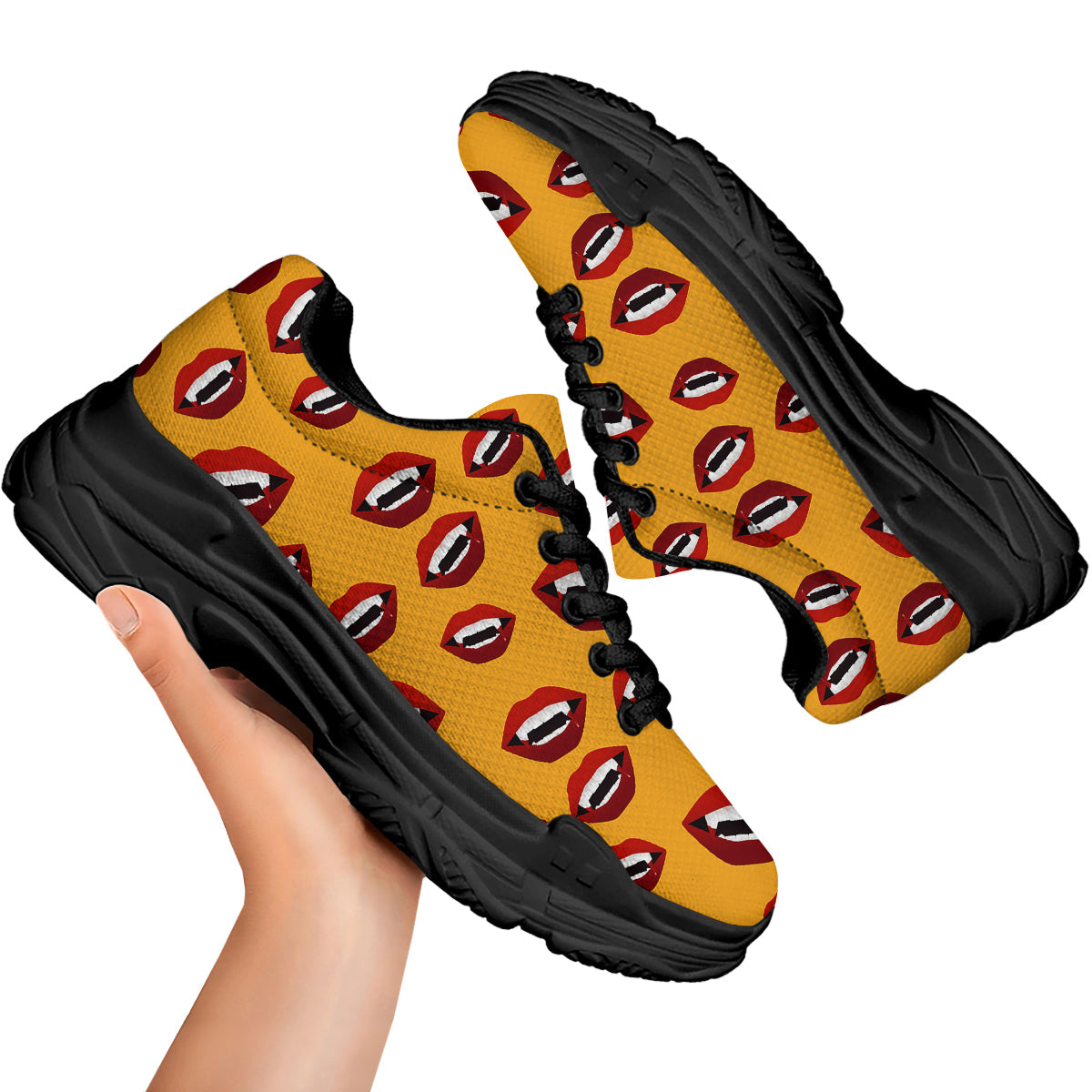 Vampire Lips Halloween Print Pattern Black Chunky Shoes-grizzshop
