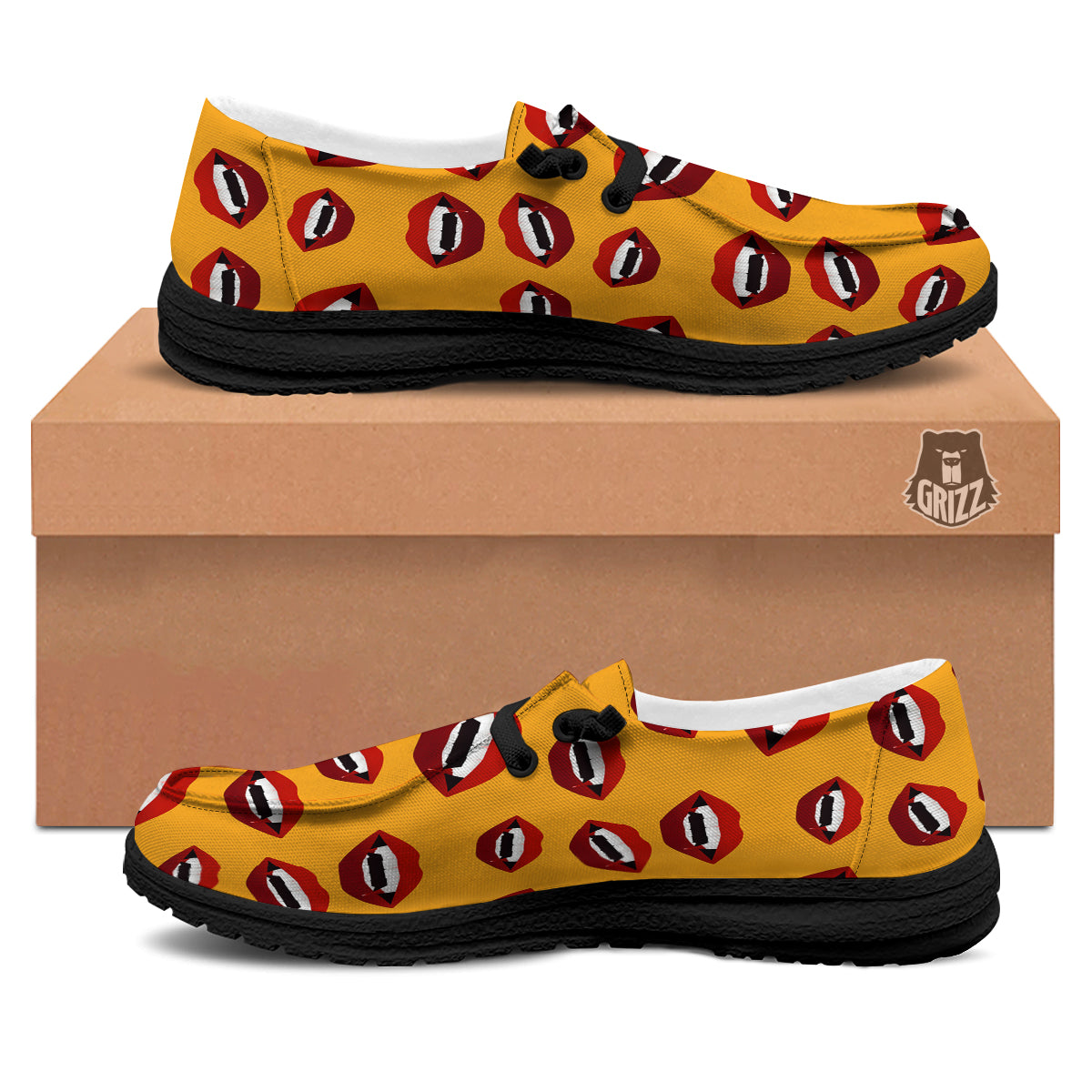 Vampire Lips Halloween Print Pattern Black Loafers-grizzshop
