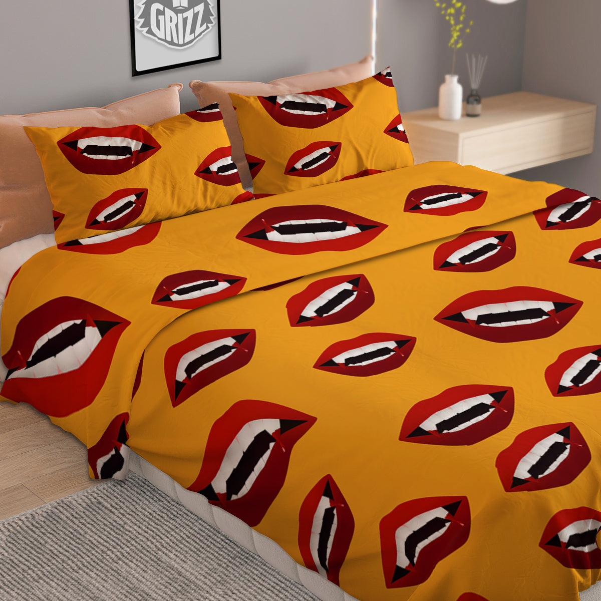 Vampire Lips Halloween Print Pattern Duvet Cover Bedding Set