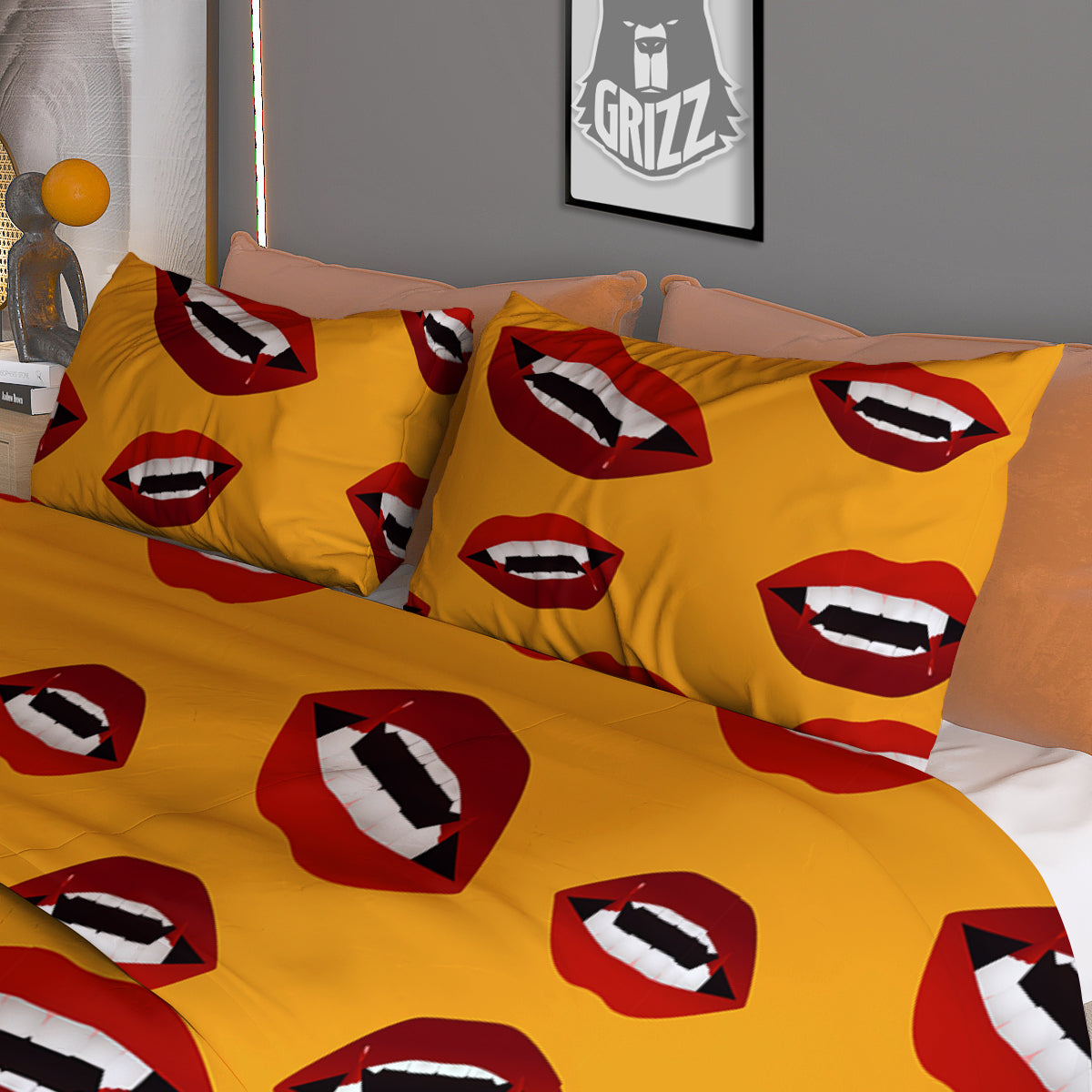 Vampire Lips Halloween Print Pattern Duvet Cover Bedding Set