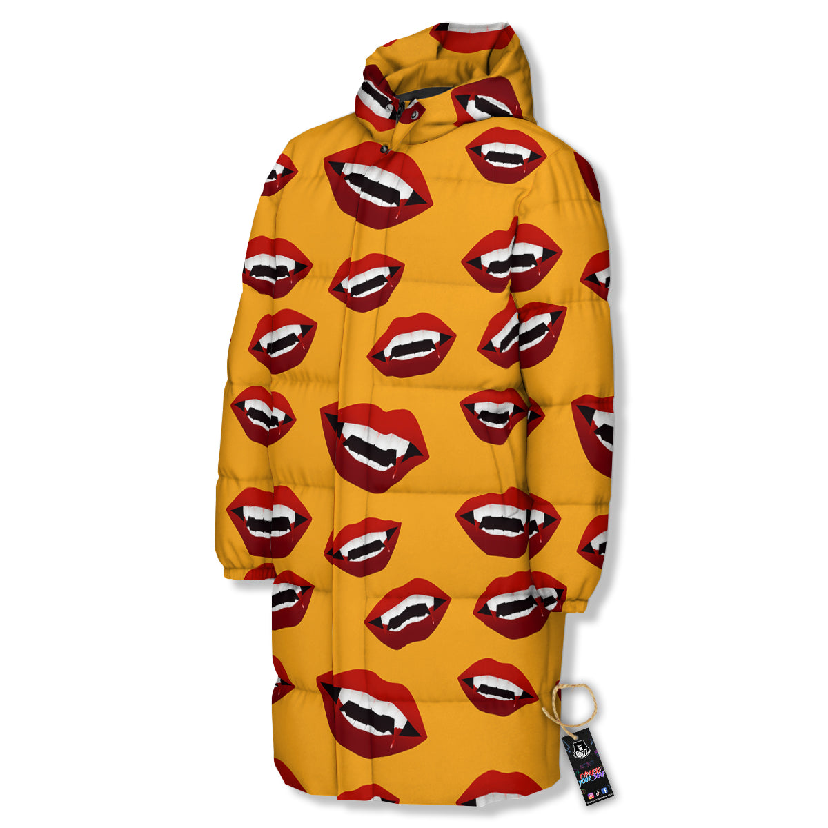 Vampire Lips Halloween Print Pattern Long Down Jacket-grizzshop